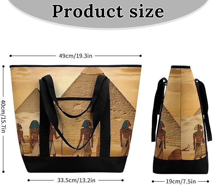 Insulated Shopping BagLarge Reusable Cooler Bags Ancient Egyptians Printed Foldable Shopping BagTravel Waterproof Shoulder Bag