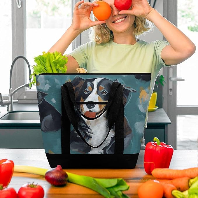Insulated Shopping BagLarge Reusable Cooler Bags Dog Printed Foldable Shopping BagTravel Waterproof Shoulder Bag
