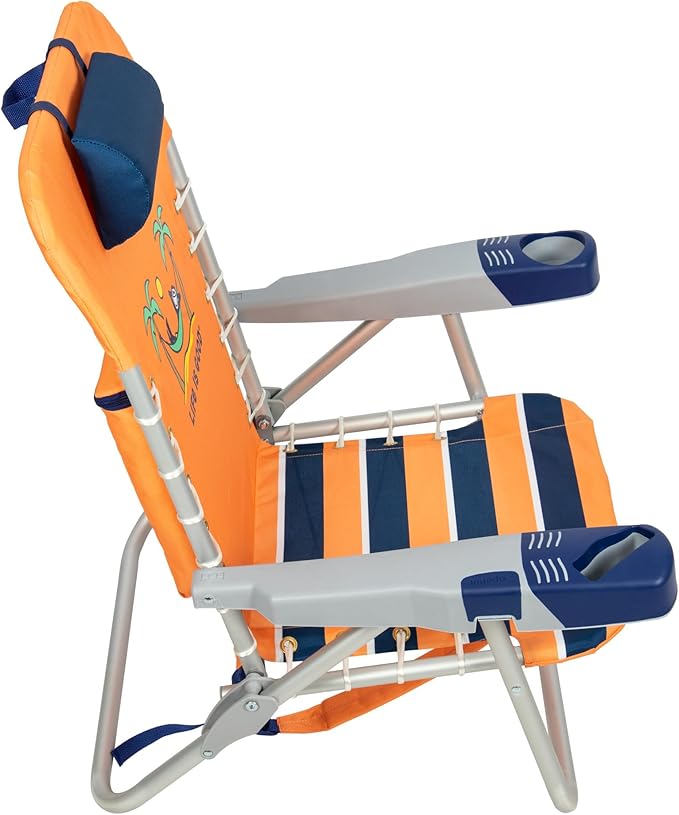 Life is Good 4-Position Lace-up Backpack Beach Chair with Pillow Cup and Phone Holder Canyon Orange