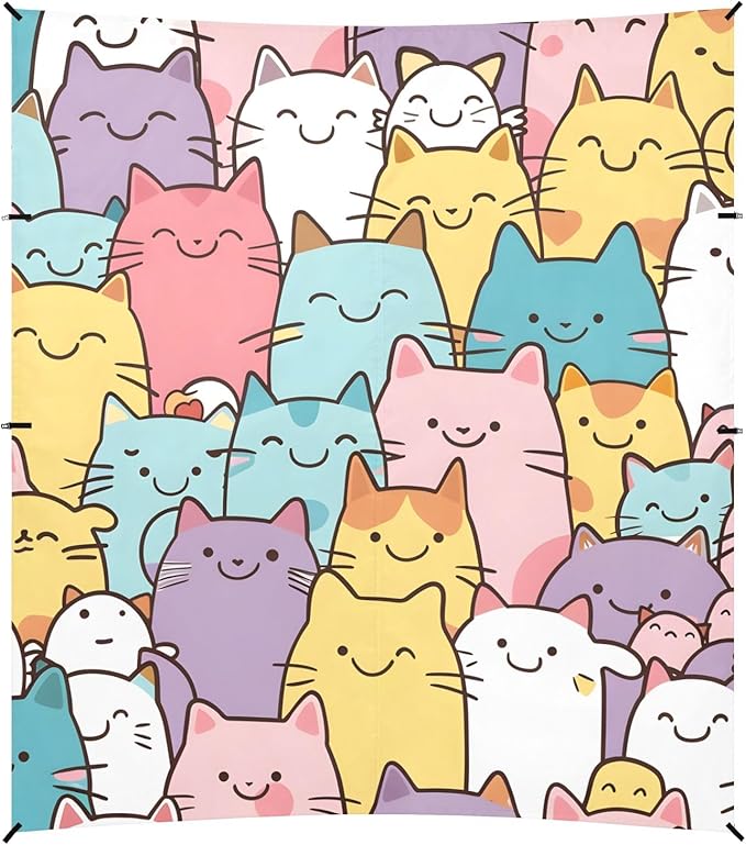 Seamless Pattern of Cats Camping Sun Shelter Beach Tent Portable Beach Sun Shade Outdoor Canopy for Camping Trips Fishing Picnic