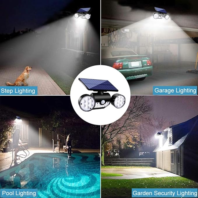 Outdoor Solar Lights 30 LED Solar Security Lights with Motion Sensor Dual Head Spotlights IP65 Waterproof 360° Adjustable LED Solar Motion Lights for Front Door Garage Patio Deck 2 Pack