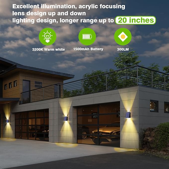 Solar Wall Lights OutdoorUp and Down Solar Wall Light with Dusk to DawnHigh Brightness Exterior Wall LightingIP65 Waterproof Solar Outdoor Wall Lights for House Wall(Warm White 4PC)
