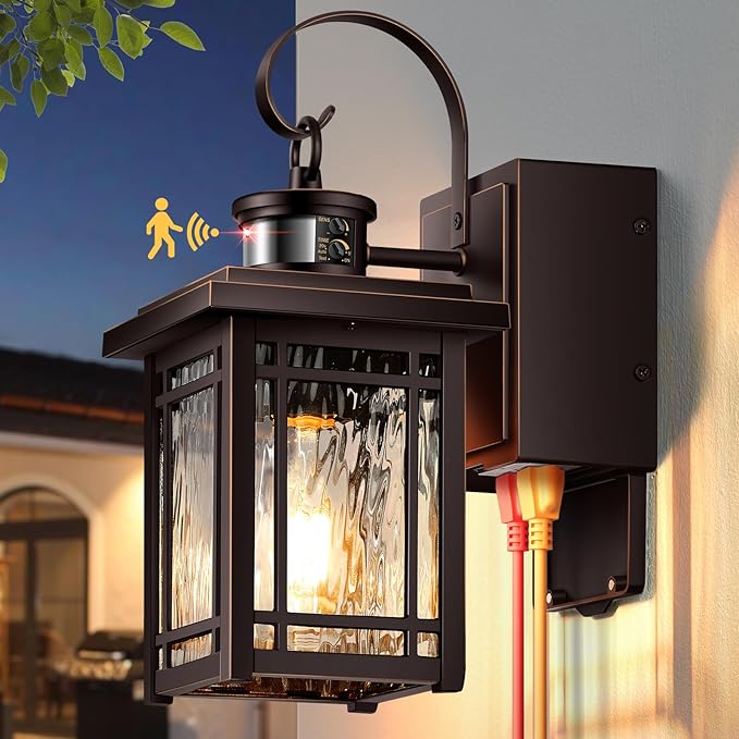Porch Light with GFCI Outlet Motion Sensor Outdoor Wall Light Wall Mount Oil Rubbed Bronze Exterior Lighting Fixtures Outdoor Sconce Light Wall Lantern Exterior Garage Lights for Coach