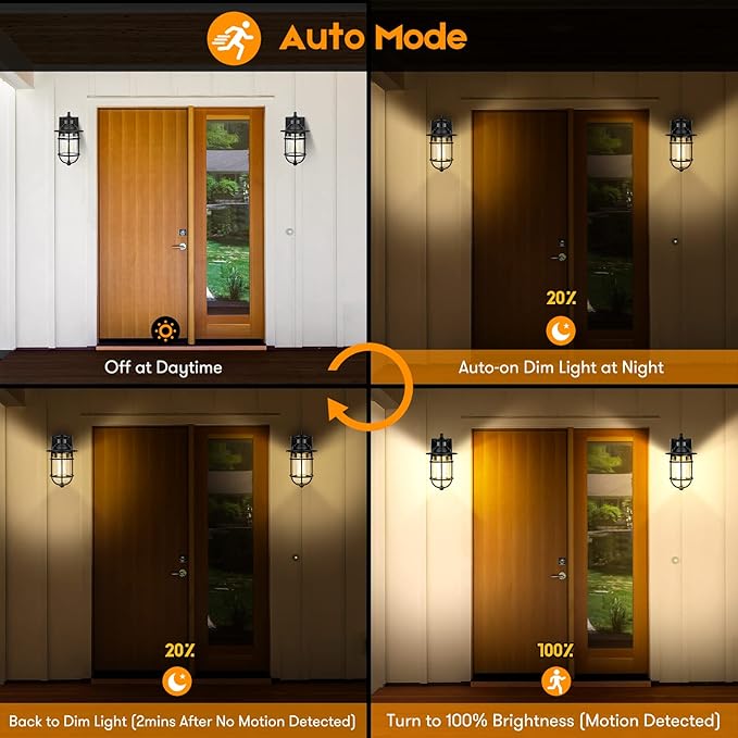 Motion Sensor Outdoor Wall Lantern Dusk to Dawn Waterproof Exterior Wall Sconce with Seeded Glass Black Wall Mount Light Fixture for Porch Doorway Garage E26 Socket Motion Activated