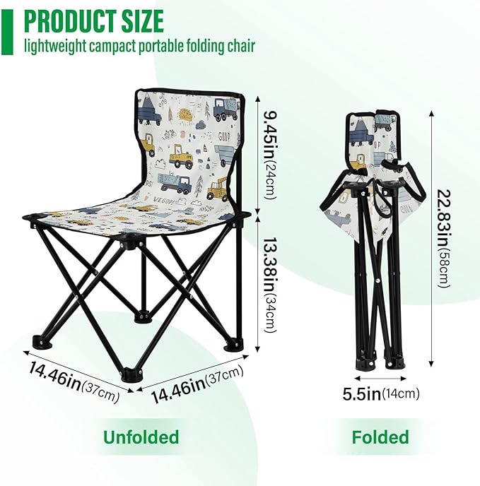 Gredecor Camping Chairs Tractor Excavator Dump Truck Portable Camping Chair with Storage Bag Lightweight Foldable Chair for Outside Camping Hiking Travel Beach and Sports