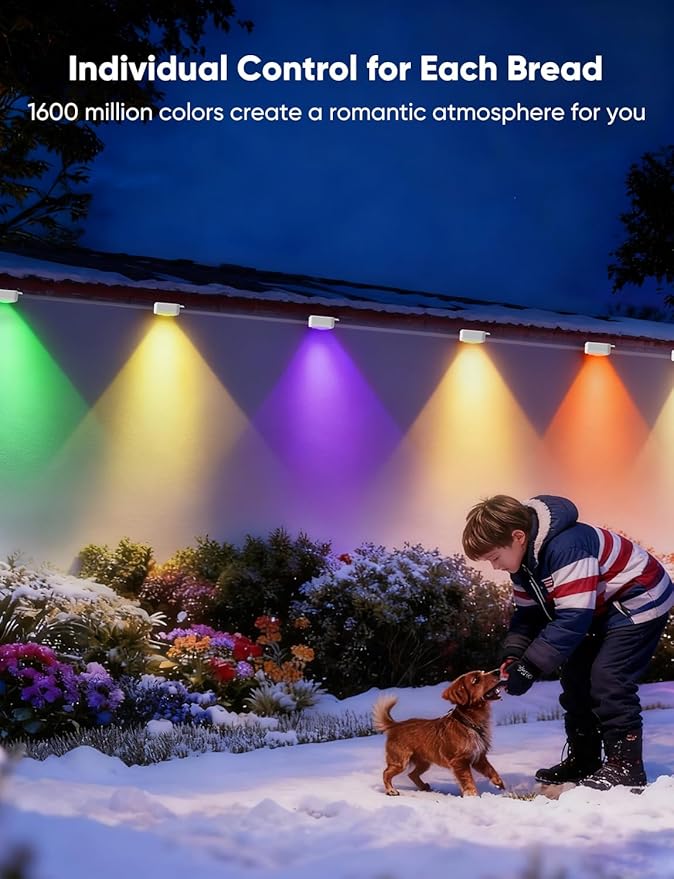 APPECK Permanent Outdoor Lights 400ft with 288 LED Lights 144W Smart RGBW Eaves LightsDC 36V 40LM IP67 Waterproof String Lights for Christams Party Decor Compatible with Alexa Black