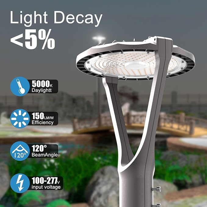 Lightdot 150W LED Post Light with Dusk to Dawn Photocell 22500LM 5000K Pole Lights Outdoor Waterproof 45-93 Height LED Circle Area Light for Parking Lot Garden Yard Street Lighting -2Pack