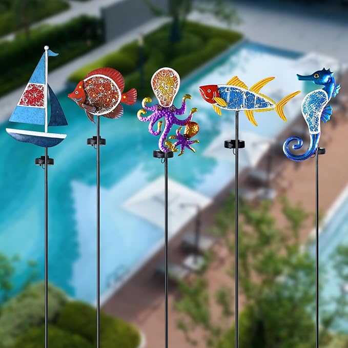 Solar Garden Lights Sailboat Stake Decor-Yard Outdoor Statue Decorations Waterproof 5 LED Metal Landscape Lighting Flower BedPondYardLawn Gift for Mom Grandma Women