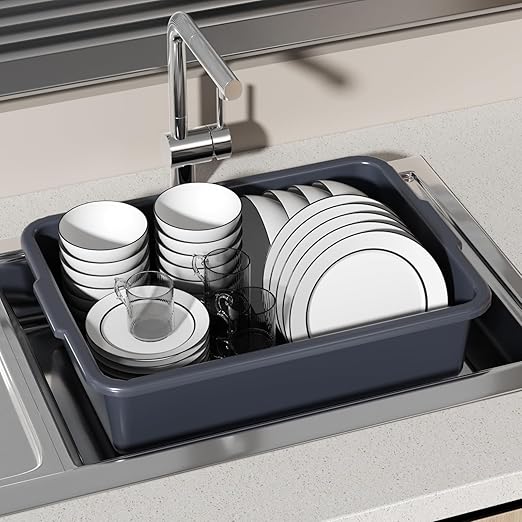 6 Packs 24 L Plastic Commercial Plastic Bus Tub Food Service Bus Tub Gray
