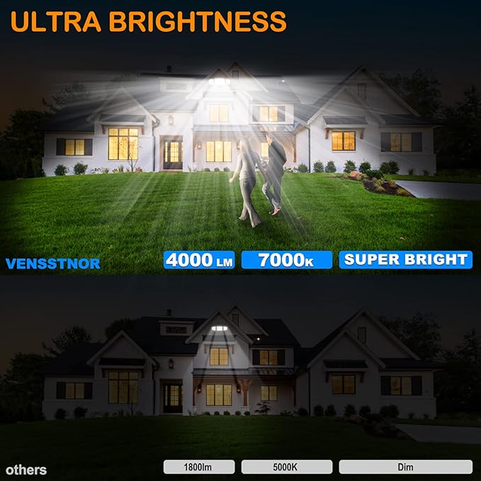 Solar Motion Sensor Flood Lights Outdoor - 4000LM 4 Lighting Modes 72FT Sensing Distance Split 3000mAh Solar Panel IP65 Waterproof Security Lights with Remote for Porch Yard Patio Garage