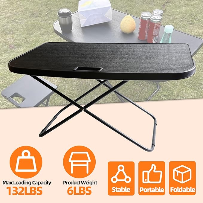 Car Camping Portable Table Compatible with 2021-2024 Tesla Model Y Camping Outdoor Folding Table with 2 Pack Collapsible Stool Tailbox Car for Travel Hiking Picnic BBQ Fishing Beach