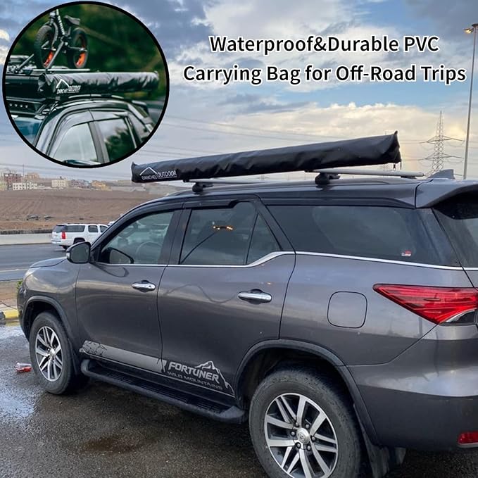 DANCHEL OUTDOOR Car Awning 6.5x8.2ft Roof Rack Pull-Out Sun Shelter Canopy Waterproof 4x4 Vehicle Side Overland Awning Camping Gray