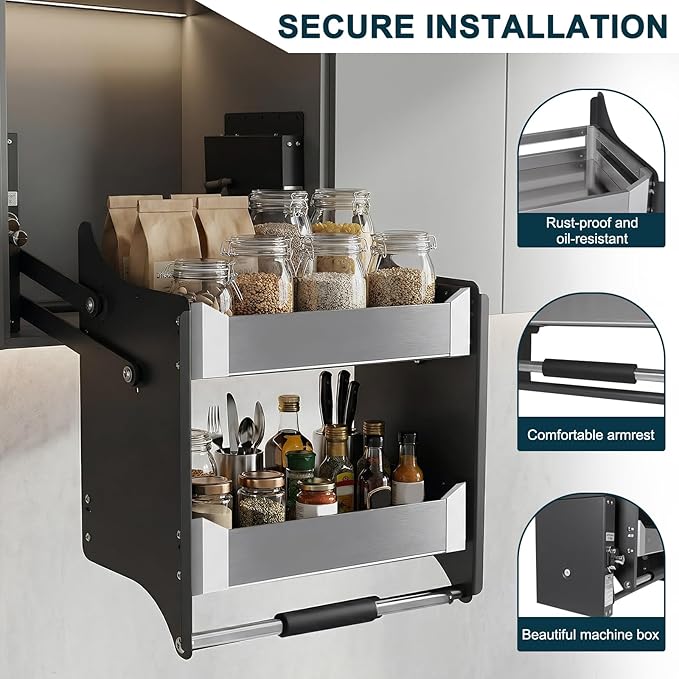 2 Tier Heavy Duty Pull Down Shelf 22.2-22.4 Inch Width 11 Inch Depth 22 Inch Height Shelf Organizer for Kitchen Pots Pans &amp Pantry Storage