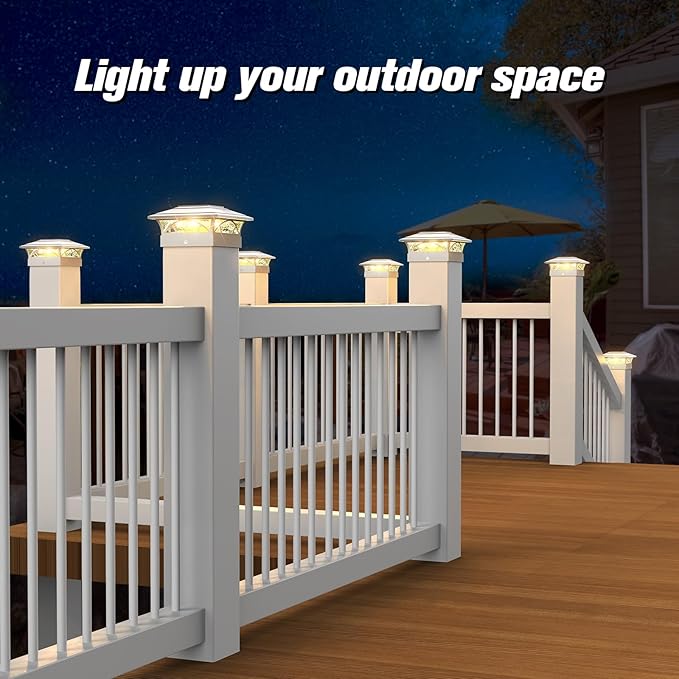 Solar Post Cap Lights Outdoor 12pack White Deck Fence Post Lights Solar Powered with 16LEDS 2 Lighting Modes 4x4/5x5/6x6 Waterproof Fence Post Lights for Garden Patio Porch Backyard