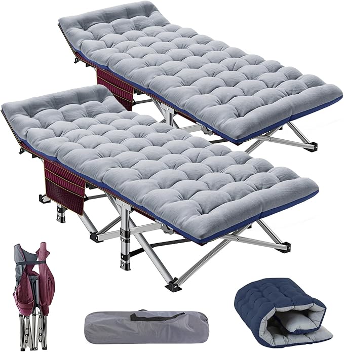 Barbella Folding Camping Cot 2 Pack Portable Sleeping Cot with Mattress Foldable Outdoor Bed Guest Bed with Carry Bag for Home Office &amp Outdoor Use