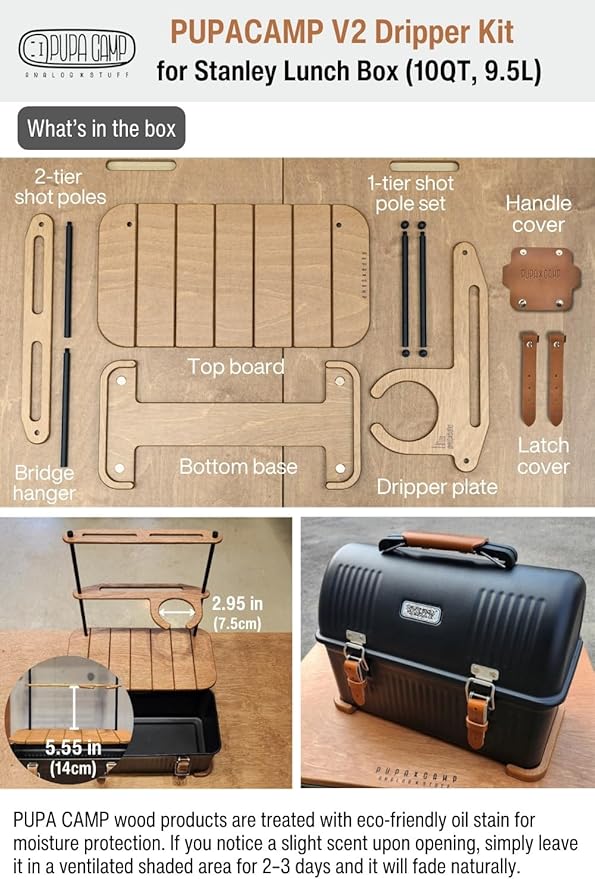 Wooden Table Compatible with Stanley Lunch Box 10qt (9.5L) (V2 Dripper Kit)