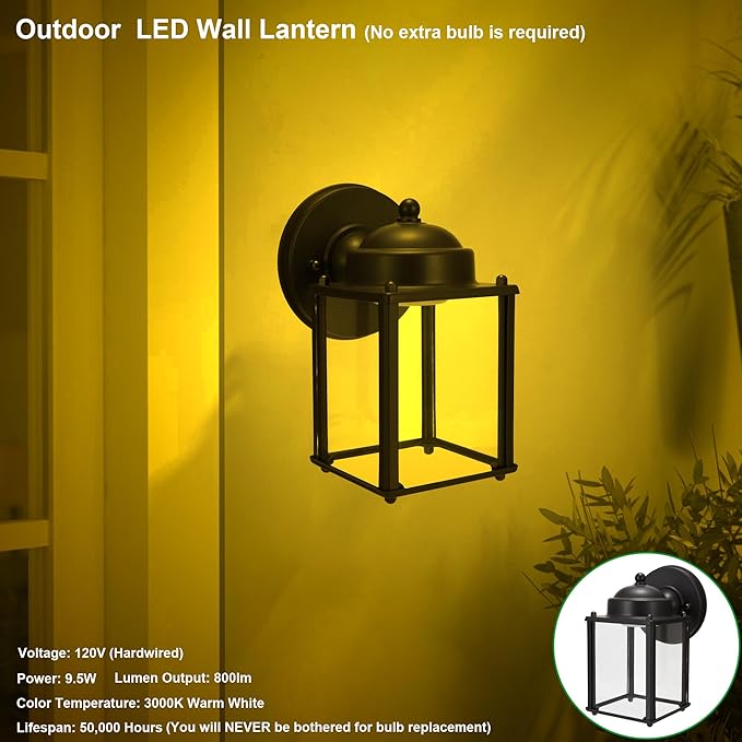 LIT-PaTH Outdoor LED Wall Lantern Wall Sconce Porch Lighting Fixture 3000K Warm White 9.5W 800 Lumen Aluminum Housing Plus Glass Bronze Finish-2 Pack