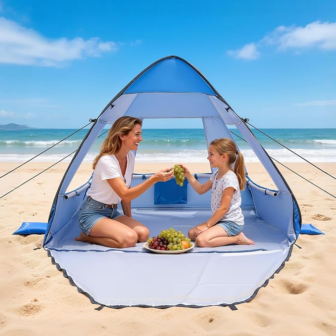 VEVOR Beach Tent Sun Shelter for 2 Person UPF 50+ Protection Portable Sun Shade Beach with Carrying Bag &amp Sand Pockets Lightweight and Easy Setup Beach Umbrella for Camping Fishing Outdoor Picn