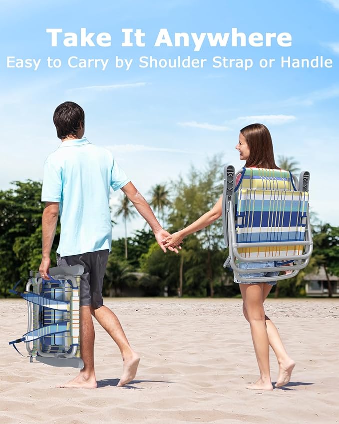 ZENPETIO Beach Chair Camping Chair for Adults Reclining Backpack Chair for Pool Beach Camping Outdoors