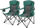 ARROWHEAD OUTDOOR 2-Pack Portable Deluxe Folding Camp Quad Chair w/Headrest Glass &amp Cup Holders Armest 6-can Cooler Heavy Duty Carry Bag 550 lbs Weight Capacity