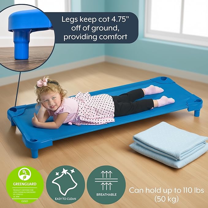Children’s Factory Value Line Nap Cots Kids Daycare and Preschool Sleeping Cot Standard Size Set of 4 Blue