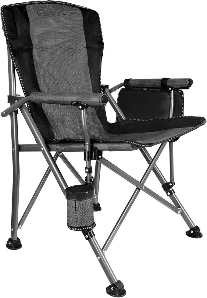 Folding Camping Chair with Cup Holder and Storage Bag Heavy Duty Support 400 LBS Oversized Collapsible Portable Camping Chair for Outdoor Camp Picnic Travel Fishing Grey