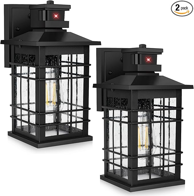 Motion Sensor Outdoor Wall Lights Black Dusk to Dawn Outside Porch Lights Fixture Wall Mount Waterproof Exterior Light Fixtures 2-Pack Matte Black Wall Sconces Lantern for House Patio Garage