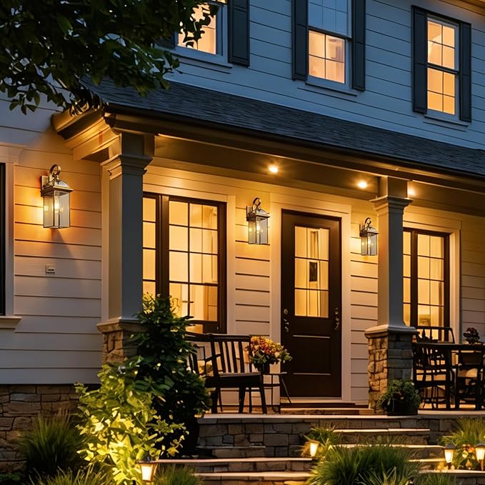 Brass Rustproof Outdoor Wall Sconces 2-Pack - All-Weather Waterproof Porch Lanterns with E26 Socket Front Door Exterior Lights for Yard Entryway