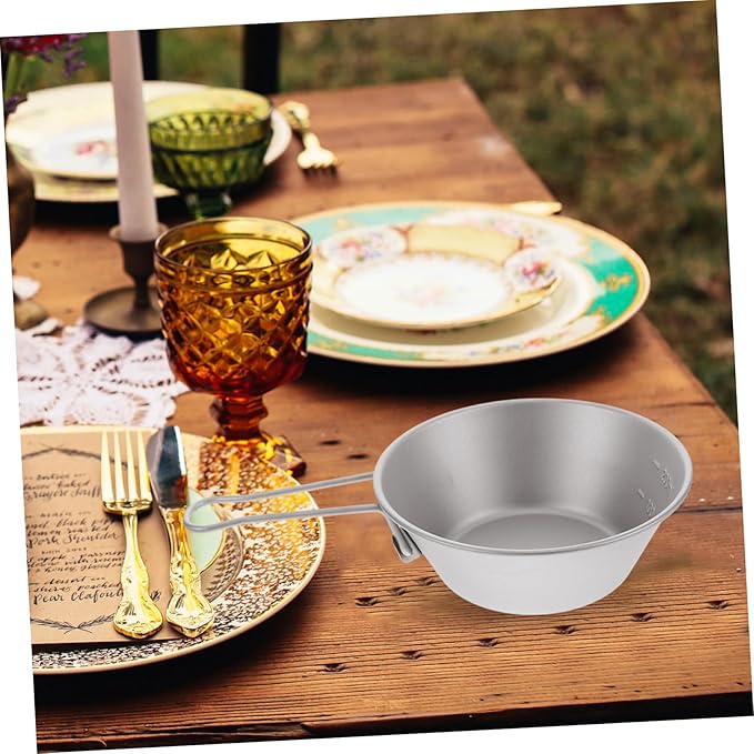 Zerodeko Portable Titanium Bowl with Handle for Outdoor Camping Lightweight Multi-use Dish for Hiking Travel and Picnics Versatile Salad Snack and Soup Serving Bowl