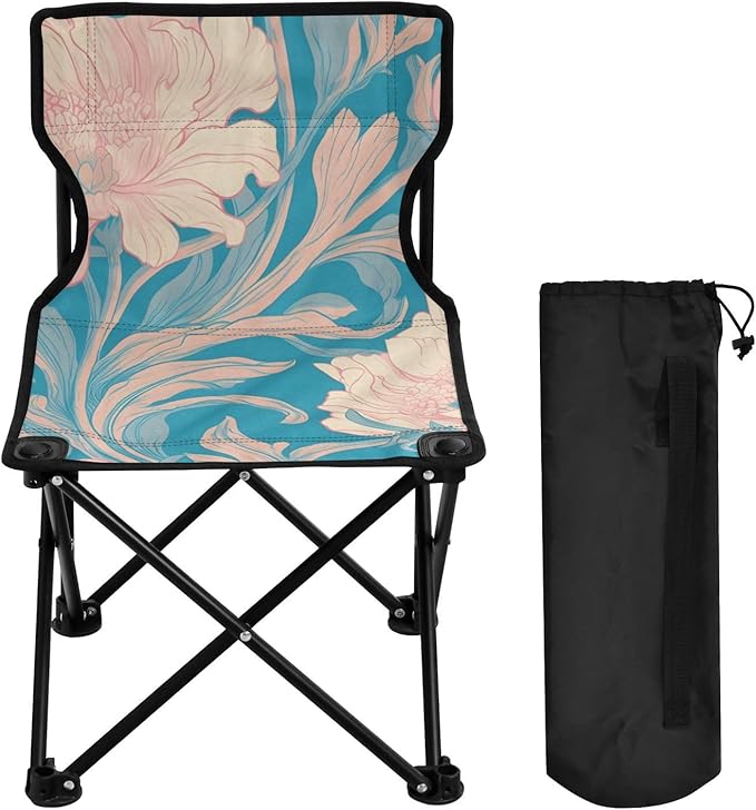 Soft Floral Portable Camping Chairs Folding Chair - Durable Oxford Fabric Lightweight Iron Frame Easy Fold Design - Ideal for Outdoor Activities Camping Fishing and Travel