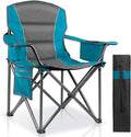 Oversized Padded Camping Chairs for AdultsHeavy Duty Support 400 LbsFolding Portable Lawn Chair w/Cup HolderCooler BagSide PocketPerfect for Outdoor PicnicHiking(Blue)
