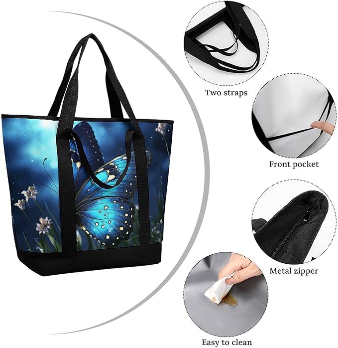 Insulated Shopping BagLarge Reusable Cooler Bags Butterfly Night Printed Foldable Shopping BagTravel Waterproof Shoulder Bag