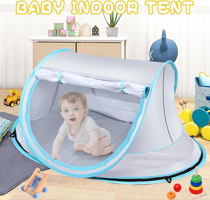Baby Beach TentLarge Pop Up Beach Tent Sun Shade for BeachPortable Baby Travel Tent with Mosquito NetIndoor Baby Play TentUPF 50+ UV Protection Sun Shelters for Infants