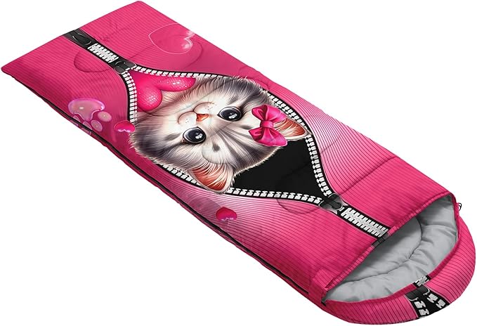 AILONEN Kawaii Panda Sleeping BagsLightweight &amp Waterproof3 Season Warm &amp Cool WeatherDreamy Purple Flower Animal Themed Sleeping Bags for BoysGirlsKidsAdults TravellingOutdoors