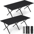 Suzile 2 Pack 4FT Folding Camping Table Roll Up Portable Camp Table with Carry Bag Low Collapsible Lightweight Aluminum Outdoor for Camping Picnic Beach Patio Kitchen(Black)