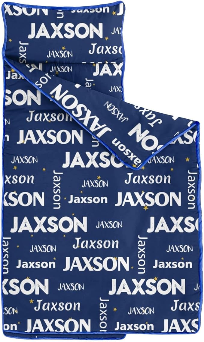 Personalized Name Toddler Nap Mat for Daycare Preschool Kindergarten Customized Kids Sleeping Bag with Pillow and Blanket for Girls Boys Custom Name Monogrammed Nap Mats for Toddlers