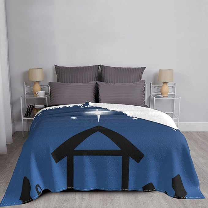 60X50 Christmas Nativity with Bible Verse Lightweight Flannel Blanket - Soft and Breathable Polyester Suitable for Travel Camping and Home Decoration