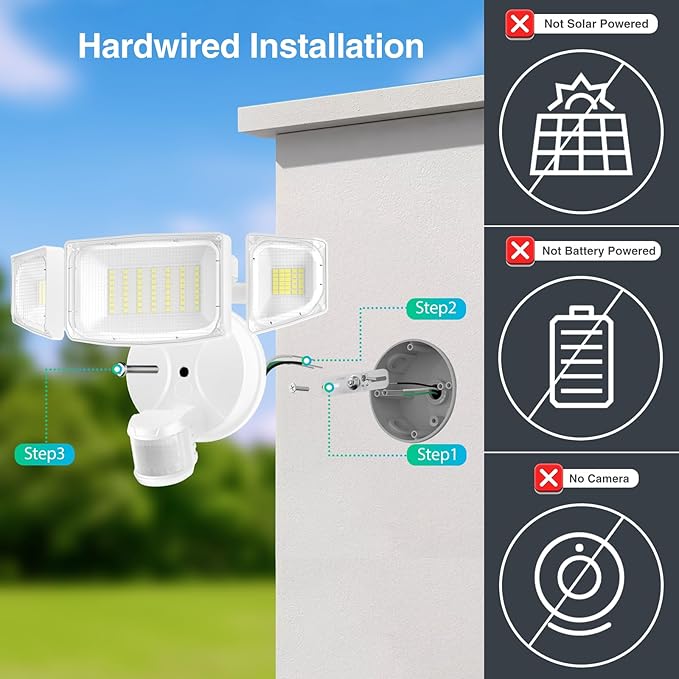 iMaihom 50W Motion Sensor Outdoor Lights 5000LM Hardwired Motion Sensor Flood Light Dusk to Dawn Outdoor Lighting 6500K LED Security Light IP65 Waterproof Motion Detector Lights for Outside White