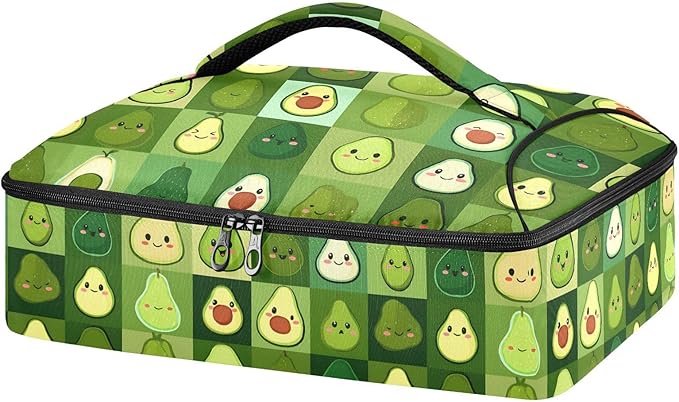 Casserole Carrier Pattern Cute AvocadoInsulated Casserole Carrier for Hot or Cold Food Thermal Lunch Tote for Potluck Parties Picnic Beach Fits 9 x 13 Inches Baking Dish