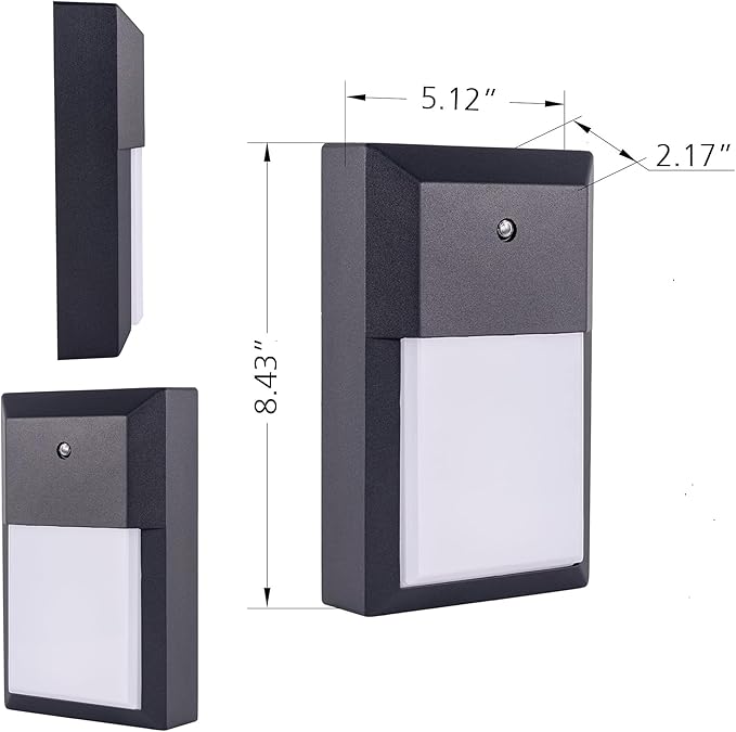 YoonLIT LED Outdoor Wall Pack Light Dusk to Dawn Photocell Waterproof for Porch Garage Stairway Hallway 12W Built in LED 1000 LM 5000K Aluminum Housing Plus PC Cover Black 1-Pack