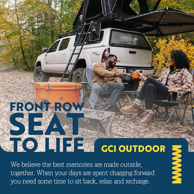 GCI Outdoor Kickback Rocker Camping Chair | Portable Folding Rocking Chair with Durable Armrests Drink Holder &amp Relaxed Lowered Seat for Comfort — Heathered Royal