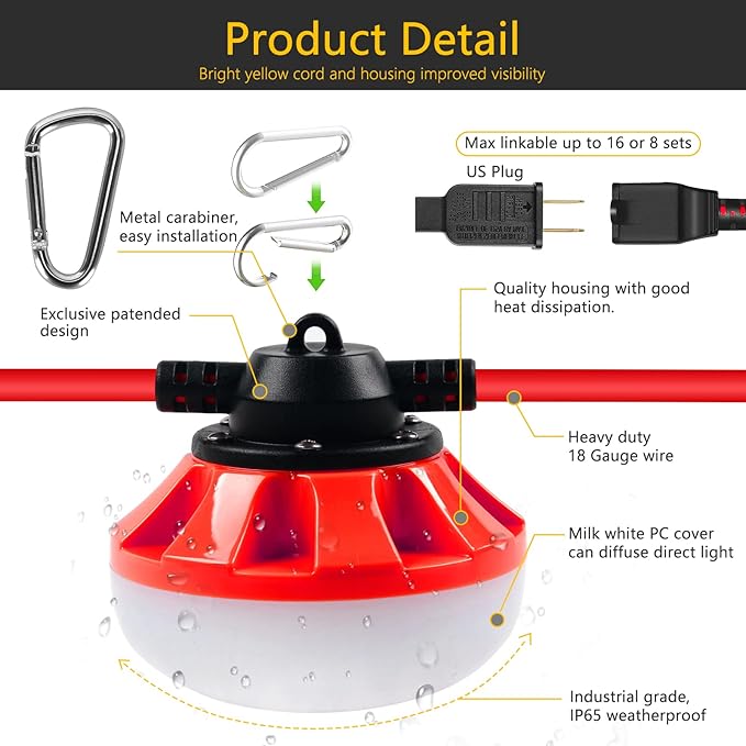 LED Construction Light Christmas String Lights200FT 20000LM Industrial LED Work Lights Super Bright Temporary Lighting for Job  WorkOutdoor Indoor for Holiday Decoration &amp Practical Lightin