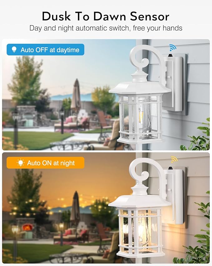 VIANIS White Outdoor Wall Lights Dusk to Dawn Outdoor Light Fixture 100% Aluminum Exterior Lighting Fixtures for House Porch Garden Doorway Waterproof