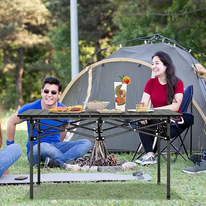 Outdoor Folding Portable Picnic Camping Table Aluminum Roll-up Table with Easy Carrying Bag for IndoorOutdoorCamping BeachBackyard BBQ Party Patio Picnic (Large)