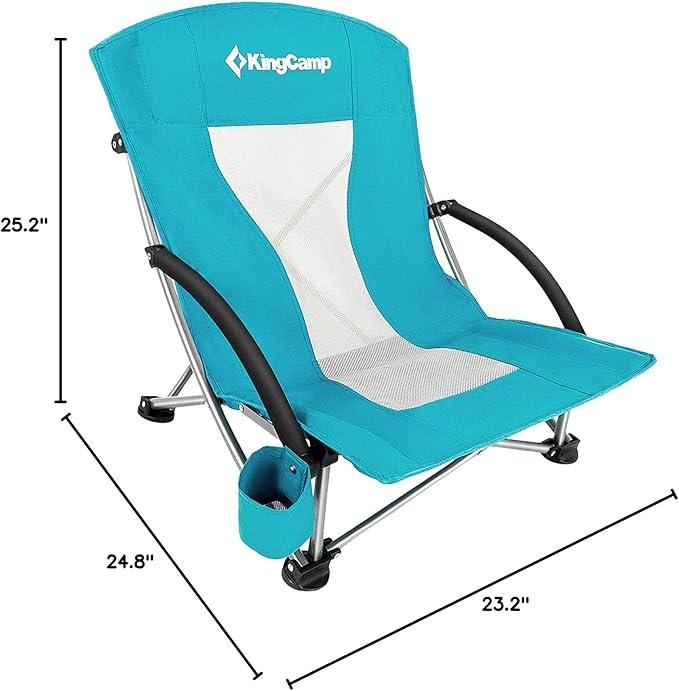 KingCamp Low Seat Beach Chair Outdoor Camping Folding Chair with Cup Holder 3 Colors