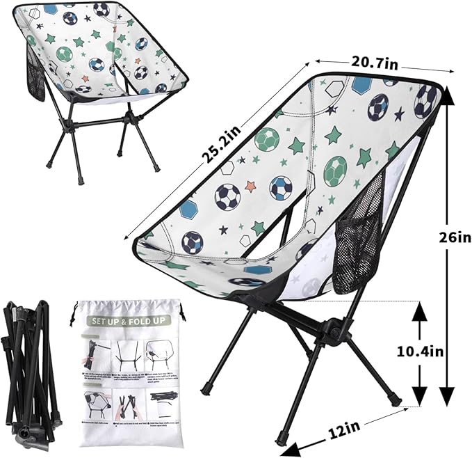 Honeybaby Folding Camping Chair Cartoon Soccer Camping Chairs Lightweight Portable Chair Outdoor Foldable Chairs for Camping Travel Picnic Beach Hiking