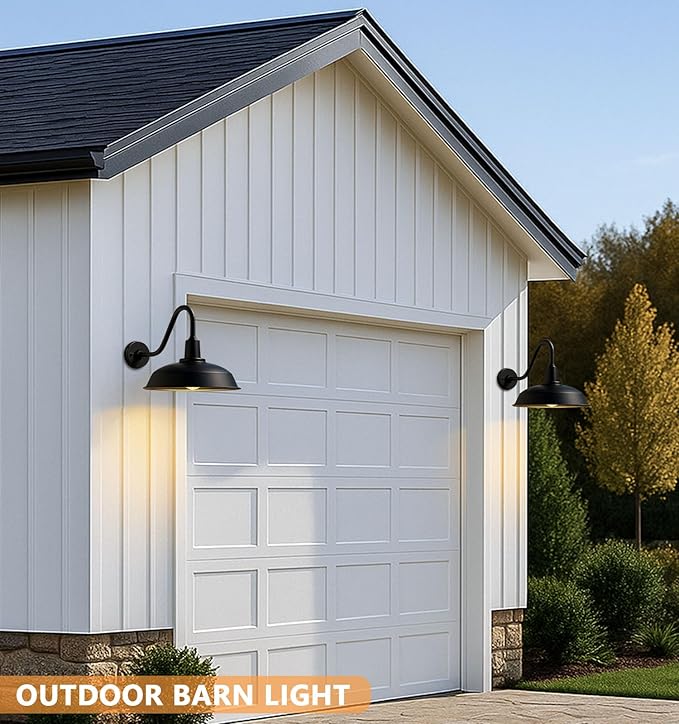 Large 15 Black Gooseneck Barn Lights Vintage Industrial Outdoor Barn Lights for Garage Patio Garden - 2 Pack
