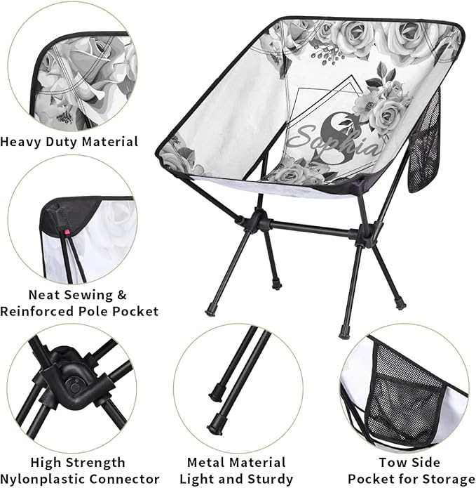 Camping Chair Personalized Backpacking Chair Lightweight Portable Folding Customized Name Chairs for Beach Sport Hiking (Gery)