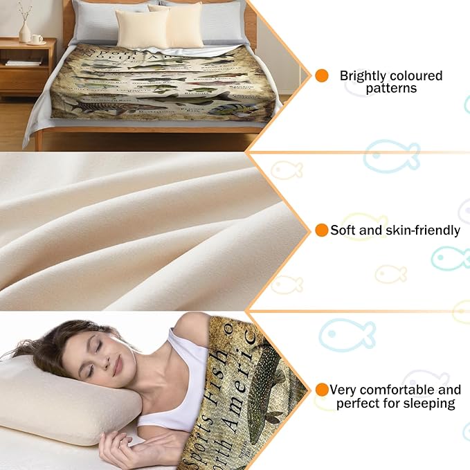 North America Fishing Blankets for Men Sports Fish of North America Blanket Fish Blanket Fishing Enthusiast Unique Outdoor Lover Present (70 * 90in)