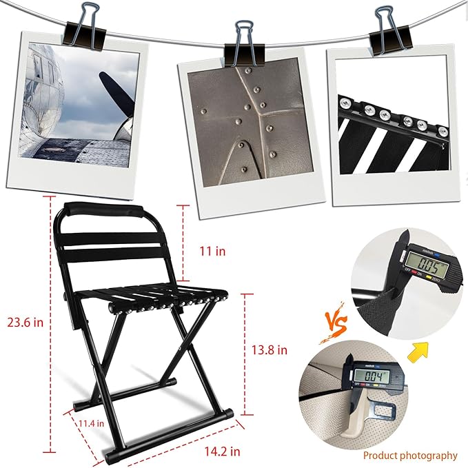 Folding Camp Chair for Camping Stool 24 Inch Oversized Foot Rest 500 Lbs Portable Folding Camp Chair for Adults(Black)